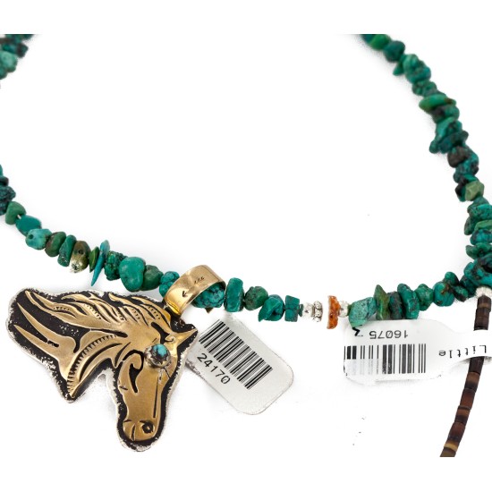 Certified Authentic 12kt Gold Filled and .925 Sterling Silver Horse Head Handmade Natural Turquoise Native American Necklace 24170-16075-3 Certified Authentic 12kt Gold Filled and .925 Sterling Silver Horse Head Handmade Natural Turquoise Native American Necklace 24170-16075-3