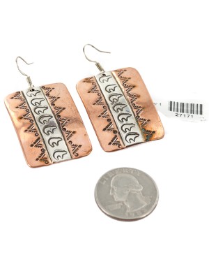 Handmade Certified Authentic Bear Navajo Handstamped Pure .925 Sterling Silver Copper Dangle Native American Earrings 27171-2