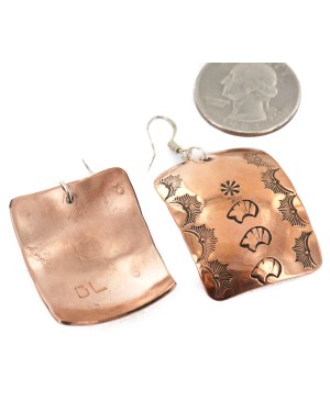 Handmade Certified Authentic Bear Navajo Handstamped Pure Copper Dangle Native American Earrings 18088-0