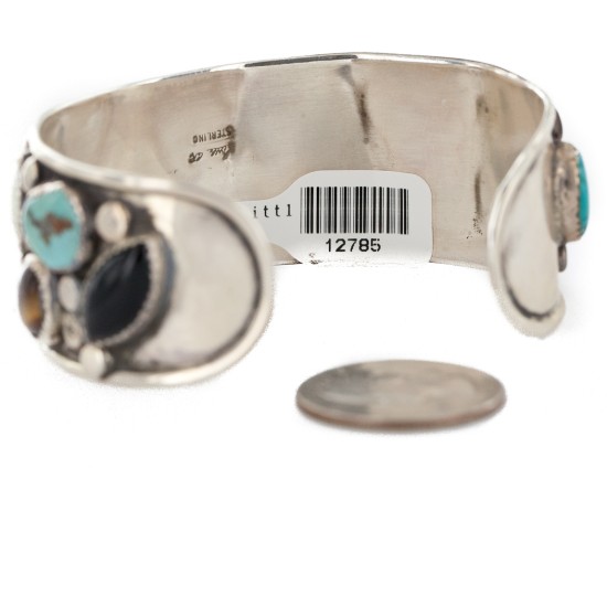 Handmade Certified Authentic Navajo .925 Sterling Silver Natural Turquoise and Multicolor Stones Native American Bracelet 12785
