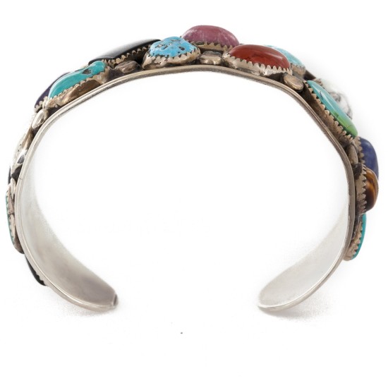 Handmade Certified Authentic Navajo .925 Sterling Silver Natural Turquoise and Multicolor Stones Native American Bracelet 12785