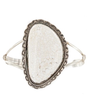 Handmade Certified Authentic Navajo .925 Sterling Silver Natural White Buffalo Native American Bracelet 12661