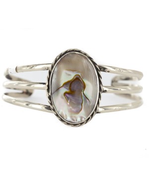 Handmade Certified Authentic Navajo Nickel Mother of Pearl Native American Bracelet 12800-0