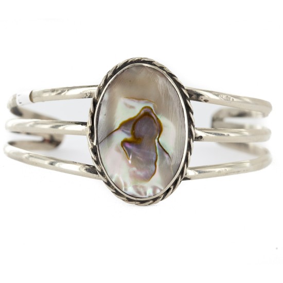 Handmade Certified Authentic Navajo Nickel Mother of Pearl Native American Bracelet 12800-0