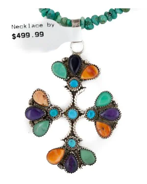 Handmade Petit point Zuni .925 Sterling Silver Natural Turquoise Coral Sugilite Spiny Oyster Native American Necklace 24244-15336 Handmade Petit point Zuni .925 Sterling Silver Natural Turquoise Coral Sugilite Spiny Oyster Native American Necklace 24244-15336
