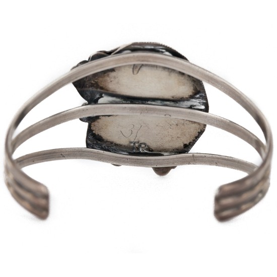 Handmade Certified Authentic Signed Navajo .925 Sterling Silver Natural Turquoise and Coral Native American Bracelet 12616