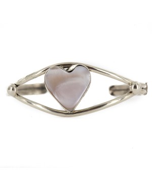 Handmade Heart Certified Authentic Navajo Nickel Mother of Pearl Native American Bracelet 12800