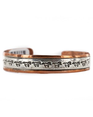 Handmade Horse Certified Authentic Roanhorse Navajo Pure .925 Sterling Silver Copper Native American Bracelet 12770-3