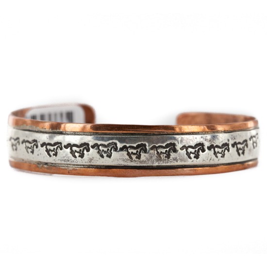 Handmade Horse Certified Authentic Roanhorse Navajo Pure .925 Sterling Silver Copper Native American Bracelet 12770-3