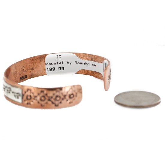 Handmade Horse Certified Authentic Roanhorse Navajo Pure .925 Sterling Silver Copper Native American Bracelet 12770-3