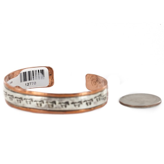 Handmade Horse Certified Authentic Roanhorse Navajo Pure .925 Sterling Silver Copper Native American Bracelet 12770-3