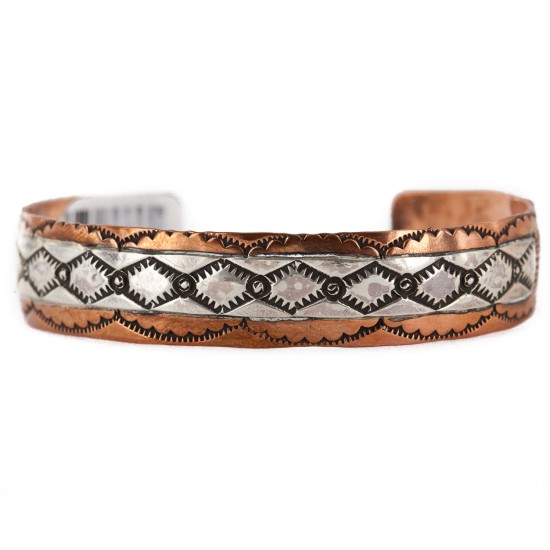 Handmade Mountain Certified Authentic Roanhorse Navajo Pure .925 Sterling Silver Copper Native American Bracelet 12770-2-0