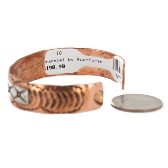 Handmade Mountain Certified Authentic Roanhorse Navajo Pure .925 Sterling Silver Copper Native American Bracelet 12770-2-0