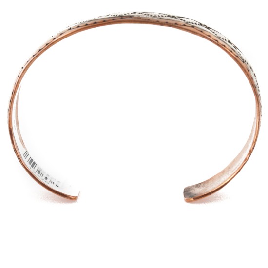 Handmade Mountain Certified Authentic Roanhorse Navajo Pure .925 Sterling Silver Copper Native American Bracelet 12770-2-0