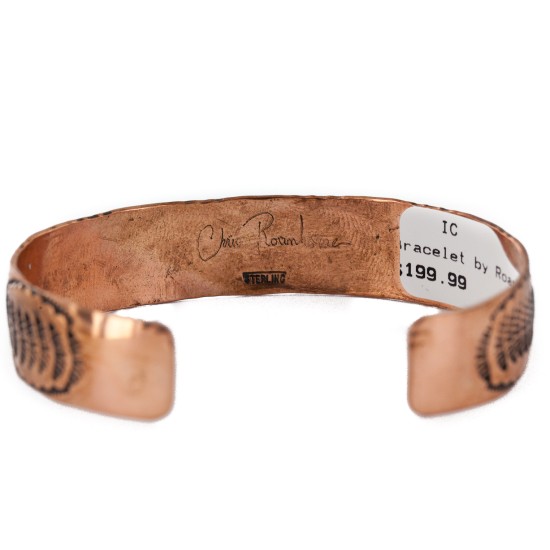 Handmade Mountain Certified Authentic Roanhorse Navajo Pure .925 Sterling Silver Copper Native American Bracelet 12770-2-0