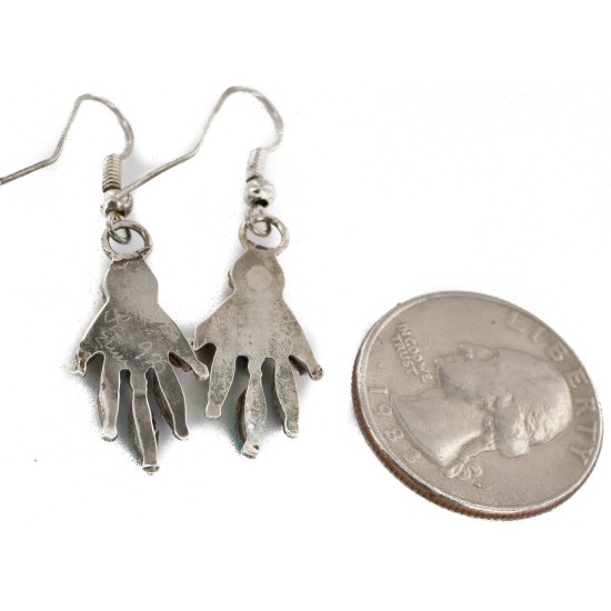 Handmade Certified Authentic Zuni .925 Sterling Silver Natural Multicolor Dangle Native American Earrings 27137