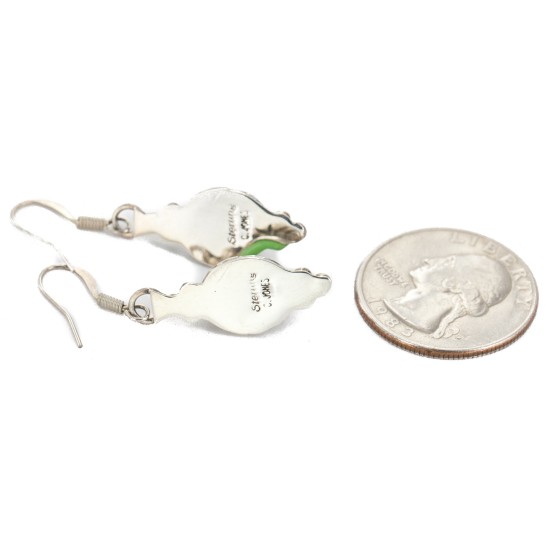 Certified Authentic Handmade Navajo Signed C. Jones .925 Sterling Silver Dangle Native American Earrings Natural Gaspeite 17389