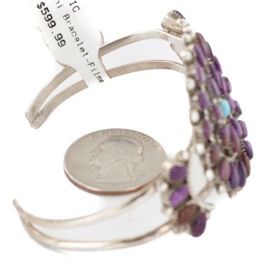 Handmade Certified Authentic Petit Point Zuni .925 Sterling Silver Natural Sugilite Turquoise Native American Bracelet 12686-2