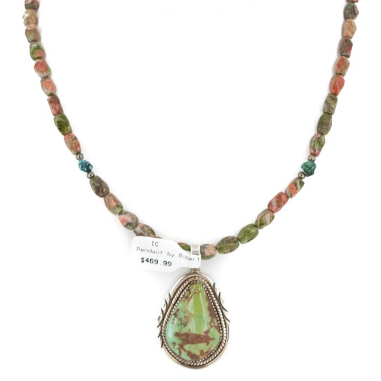 .925 Sterling Silver Handmade Certified Authentic Navajo Turquoise Jasper Native American Necklace 12553