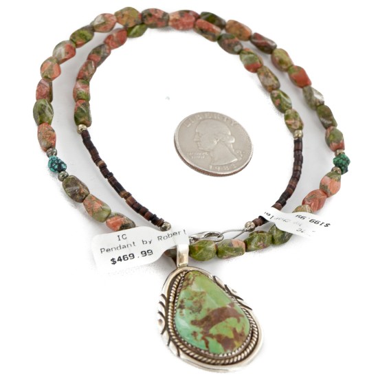.925 Sterling Silver Handmade Certified Authentic Navajo Turquoise Jasper Native American Necklace 12553