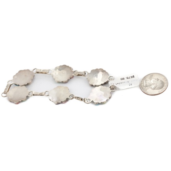 Handmade Certified Authentic Zuni .925 Sterling Silver Petit Point Natural Multicolor Native American Bracelet 12668