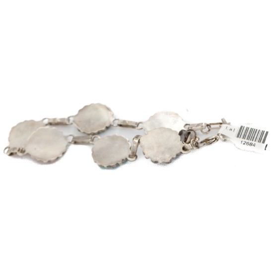 Handmade Certified Authentic Zuni .925 Sterling Silver Petit Point Natural Multicolor Native American Bracelet 12684-1