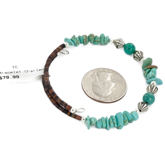 Certified Authentic Navajo Natural Turquoise Heishi Adjustable Wrap Native American Bracelet 12882