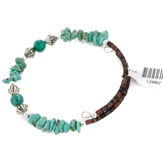 Certified Authentic Navajo Natural Turquoise Heishi Adjustable Wrap Native American Bracelet 12882