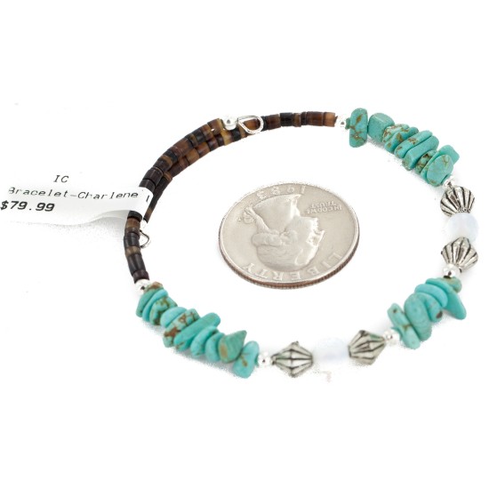 Certified Authentic Navajo Natural Turquoise Opalite Heishi Adjustable Wrap Native American Bracelet 12880