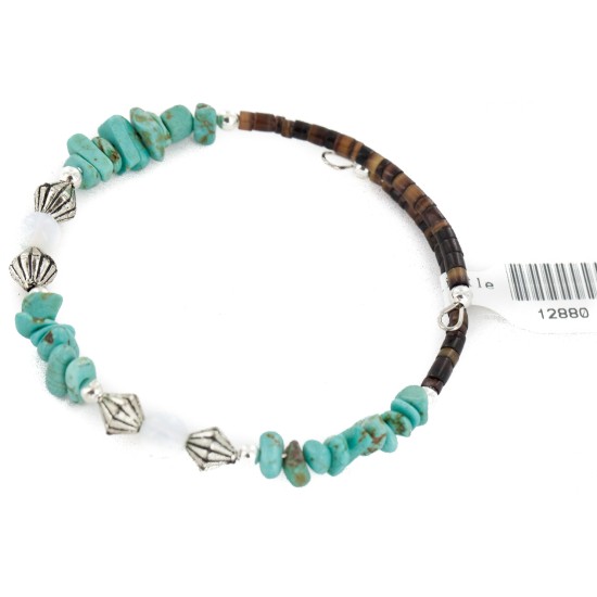 Certified Authentic Navajo Natural Turquoise Opalite Heishi Adjustable Wrap Native American Bracelet 12880