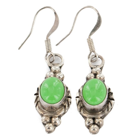 Certified Authentic Handmade Navajo Signed C. Jones .925 Sterling Silver Dangle Native American Earrings Natural Gaspeite 17389
