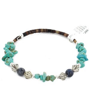 Certified Authentic Navajo Natural Turquoise Lapis Heishi Adjustable Wrap Native American Bracelet  12881