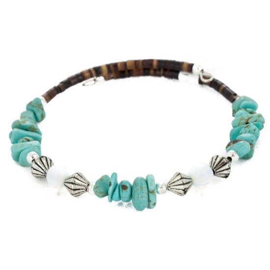 Certified Authentic Navajo Natural Turquoise Opalite Heishi Adjustable Wrap Native American Bracelet 12880