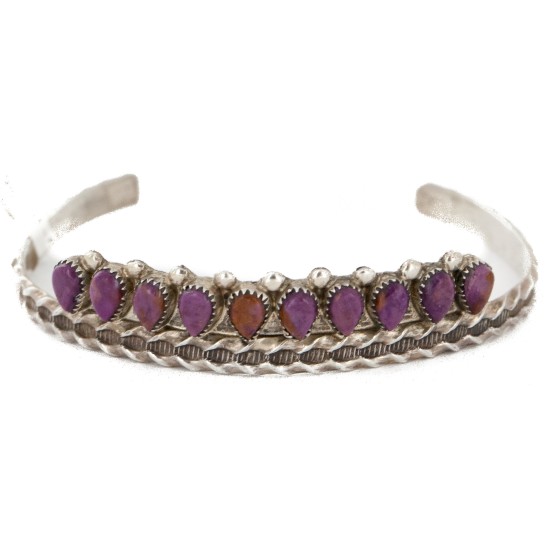 Handmade Certified Authentic Petit Point Zuni .925 Sterling Silver Natural Sugilite Native American Bracelet 12604