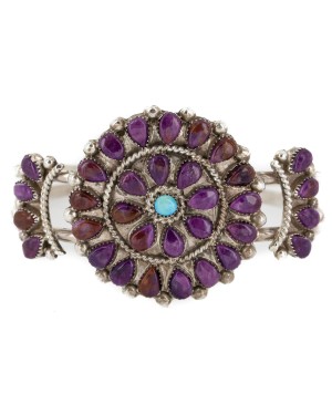 Handmade Certified Authentic Petit Point Zuni .925 Sterling Silver Natural Sugilite Turquoise Native American Bracelet 12686-2