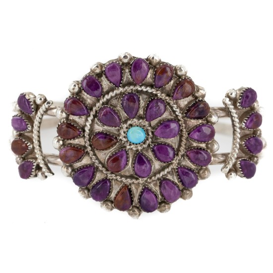 Handmade Certified Authentic Petit Point Zuni .925 Sterling Silver Natural Sugilite Turquoise Native American Bracelet 12686-2