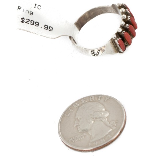 Handmade Certified Authentic Signed .925 Sterling Silver Coral Native American Ring  16773