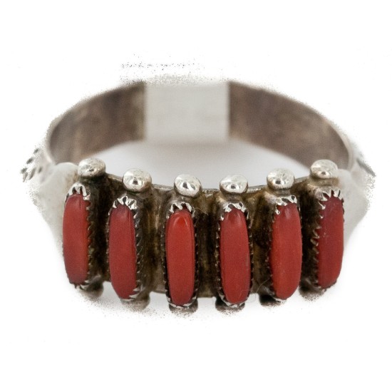 Handmade Certified Authentic Signed .925 Sterling Silver Coral Native American Ring  16773