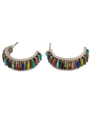 Handmade Certified Authentic Zuni .925 Sterling Silver Natural Multicolor Stud Native American Earrings 27138