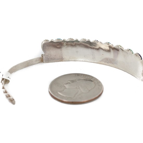 Handmade Certified Authentic Zuni .925 Sterling Silver Natural Sugilite Turquoise and Gaspeite Native American Bracelet 12667-0