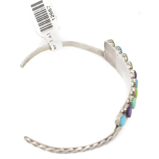 Handmade Certified Authentic Zuni .925 Sterling Silver Natural Sugilite Turquoise and Gaspeite Native American Bracelet 12667-0