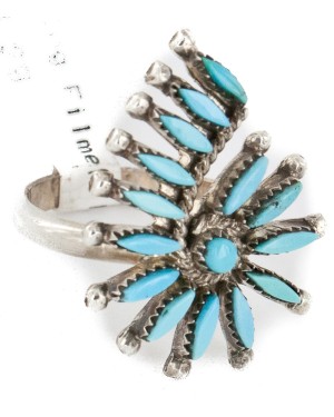 Handmade Certified Authentic Zuni .925 Sterling Silver Natural Turquoise Native American Ring  16984-1