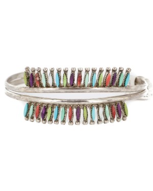 Handmade Certified Authentic Zuni .925 Sterling Silver Petit Point Natural Multicolor Native American Bracelet 12672