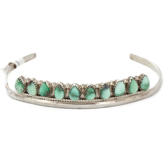 Handmade Certified Authentic Zuni .925 Sterling Silver Petit Point Natural Turquoise Native American Bracelet 12667-00 Handmade Certified Authentic Zuni .925 Sterling Silver Petit Point Natural Turquoise Native American Bracelet 12667-00
