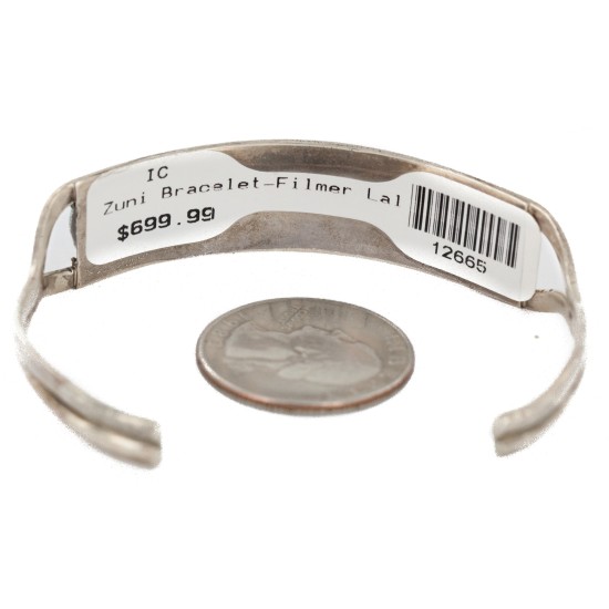 Handmade Certified Authentic Zuni .925 Sterling Silver Natural Turquoise Multicolor Native American Bracelet 12665-0
