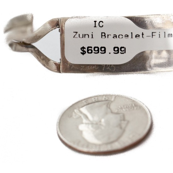 Handmade Certified Authentic Zuni .925 Sterling Silver Natural Turquoise Multicolor Native American Bracelet 12665-0