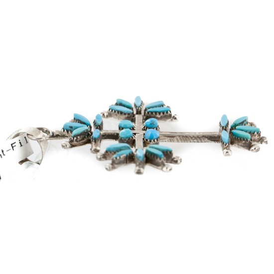 Handmade Cross Certified Authentic Zuni .925 Sterling Silver Petit Point Turquoise Quartz Native American Necklace  24367-16076-101