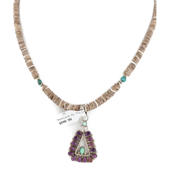 Handmade Certified Authentic Zuni .925 Sterling Silver Petit Point Natural Sugilite Turquoise Native American Necklace 24317-25265-3