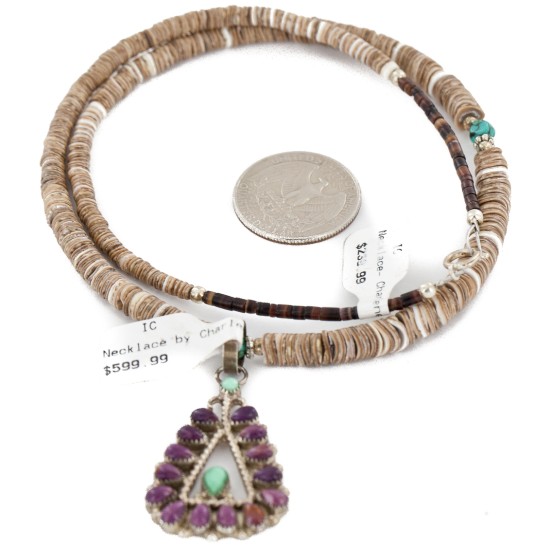 Handmade Certified Authentic Zuni .925 Sterling Silver Petit Point Natural Sugilite Turquoise Native American Necklace 24317-25265-3
