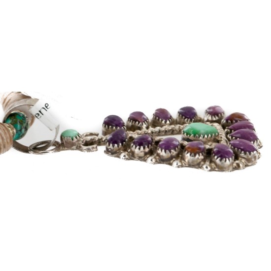Handmade Certified Authentic Zuni .925 Sterling Silver Petit Point Natural Sugilite Turquoise Native American Necklace 24317-25265-3